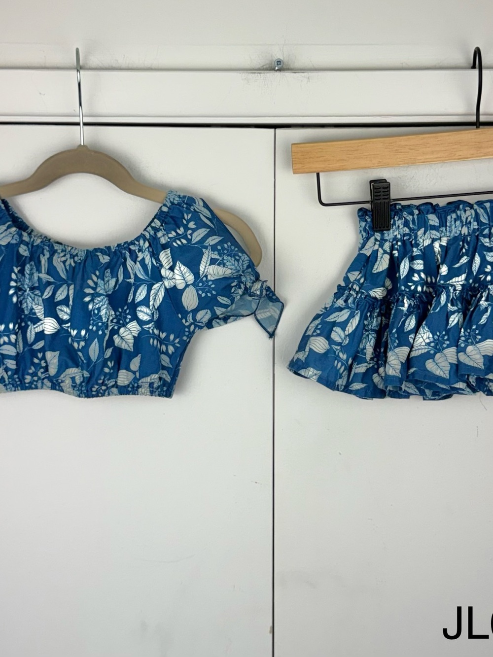 Eberjey Girls Blue Floral 2 Piece Crop Top Tiered Skirt Set Size 2